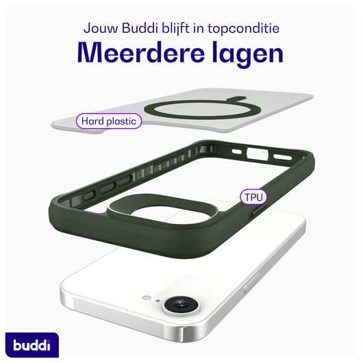 Buddi Hybrid Apple iPhone 16e Hoesje MagSafe Back Cover Matte Groen afbeelding 7