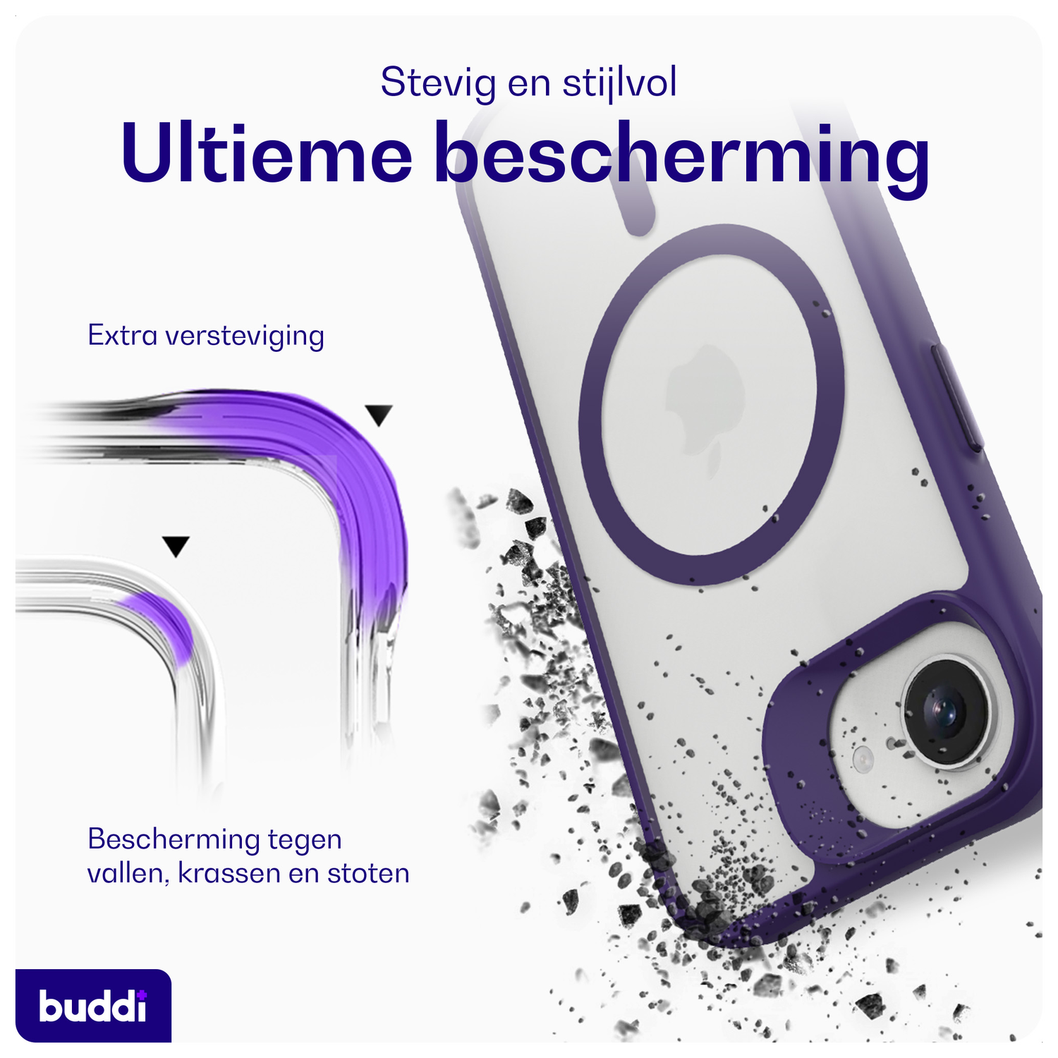 Buddi Hybrid Apple iPhone 16e Hoesje MagSafe Back Cover Matte Paars afbeelding 2