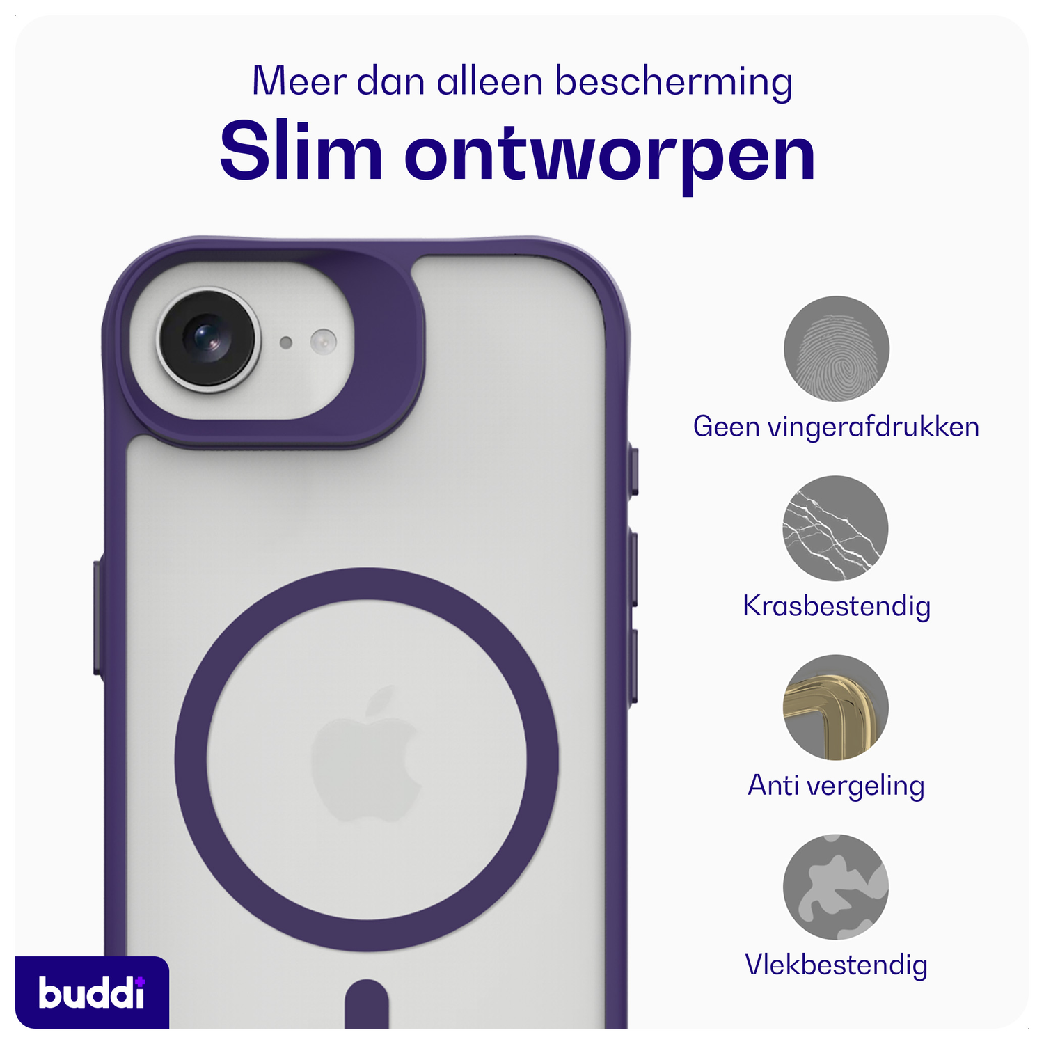 Buddi Hybrid Apple iPhone 16e Hoesje MagSafe Back Cover Matte Paars afbeelding 6