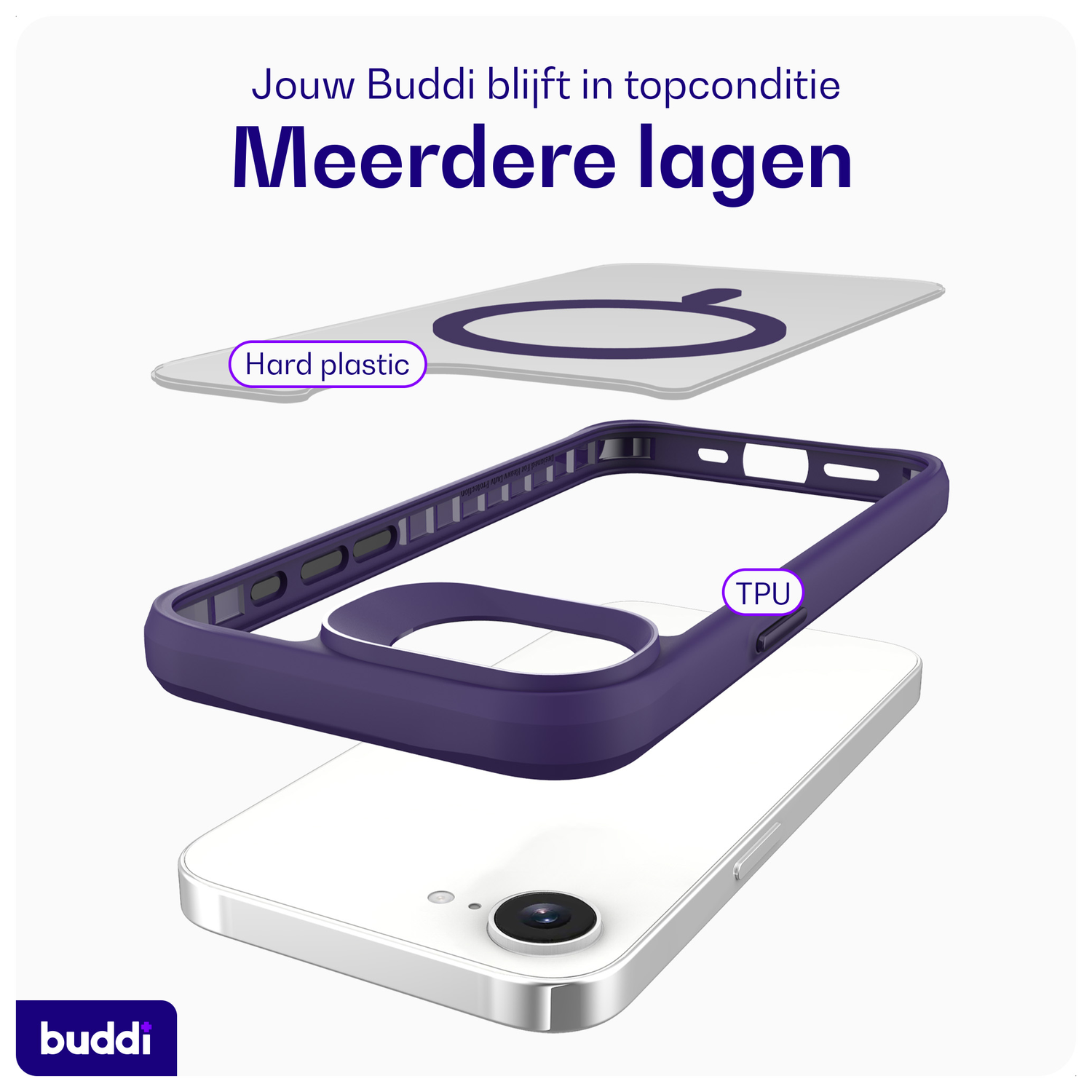 Buddi Hybrid Apple iPhone 16e Hoesje MagSafe Back Cover Matte Paars afbeelding 7