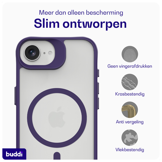 Buddi Hybrid Apple iPhone 16e Hoesje MagSafe Back Cover Matte Paars afbeelding 6