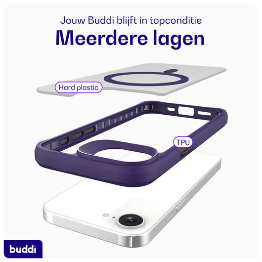 Buddi Hybrid Apple iPhone 16e Hoesje MagSafe Back Cover Matte Paars afbeelding 7