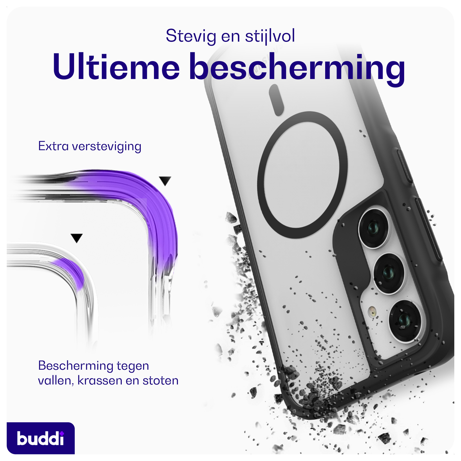 Buddi Hybrid Samsung Galaxy A55 Hoesje MagSafe Back Cover Matte Zwart afbeelding 2