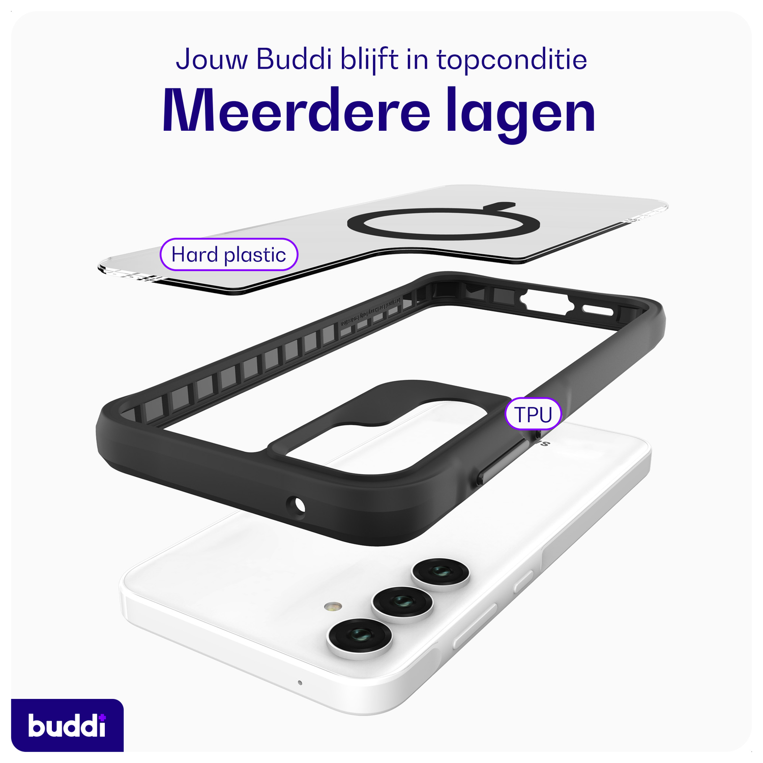 Buddi Hybrid Samsung Galaxy A55 Hoesje MagSafe Back Cover Matte Zwart afbeelding 7
