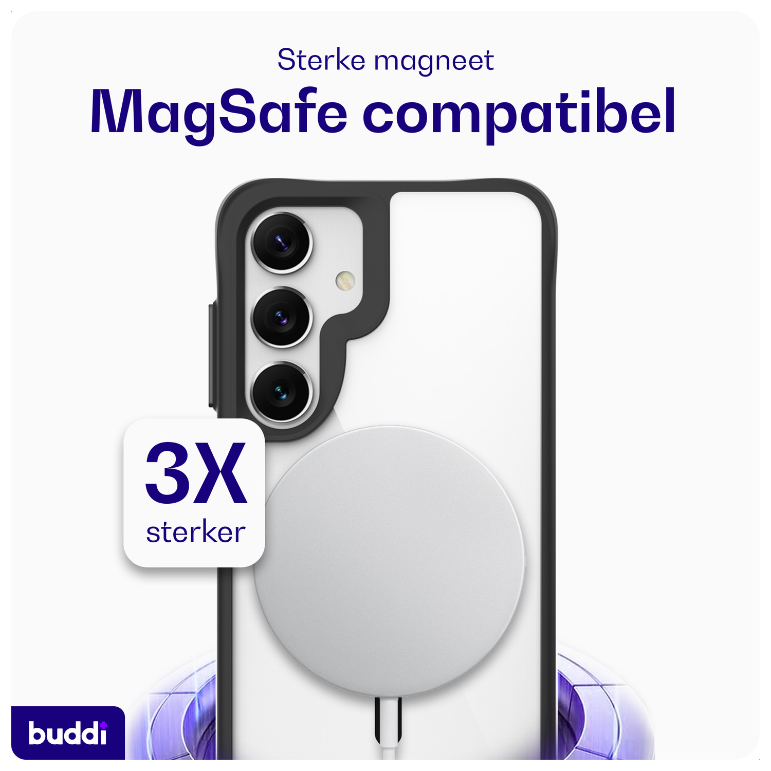Buddi Hybrid Samsung Galaxy S25 / S24 Hoesje MagSafe Transparant Zwart afbeelding 3