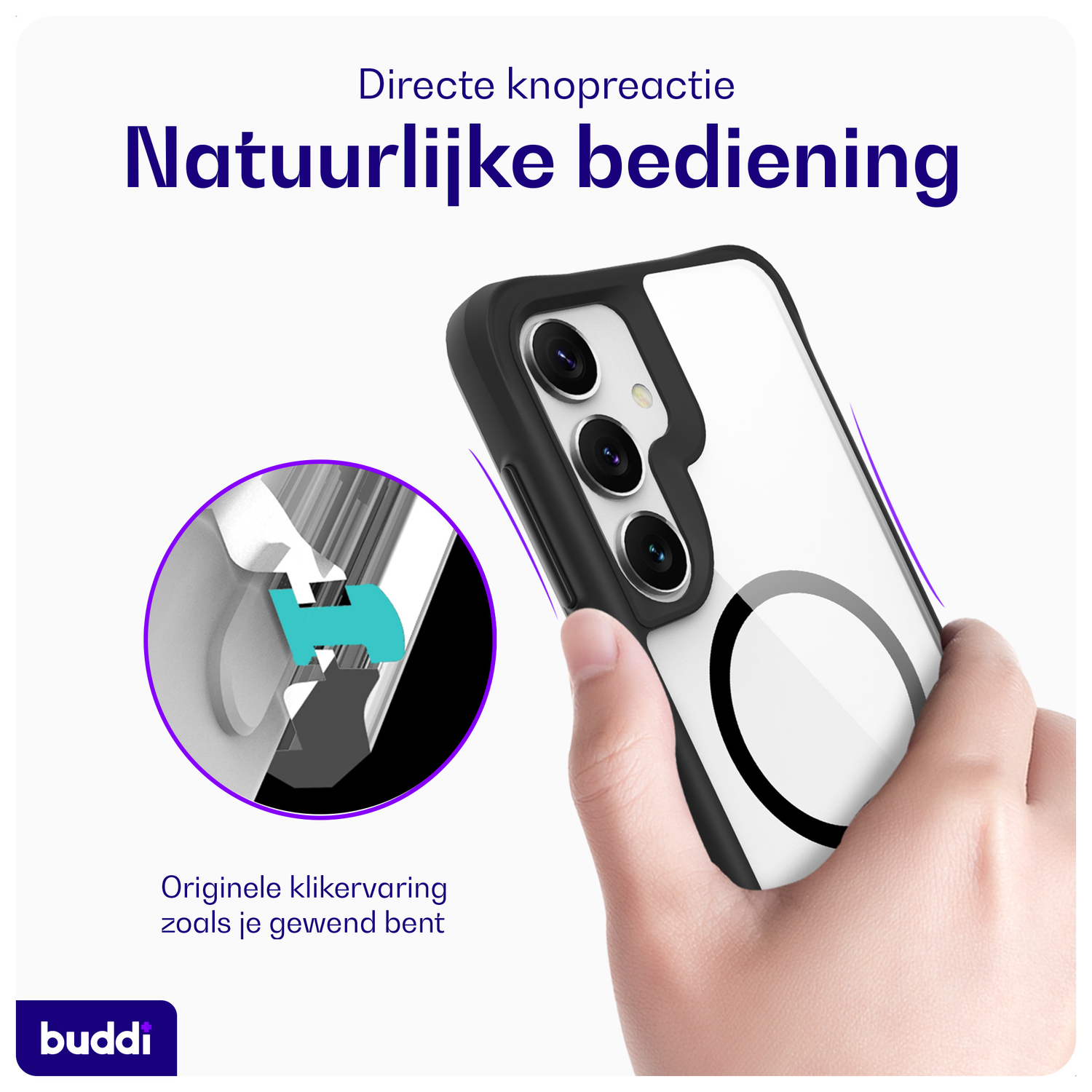 Buddi Hybrid Samsung Galaxy S25 / S24 Hoesje MagSafe Transparant Zwart afbeelding 4