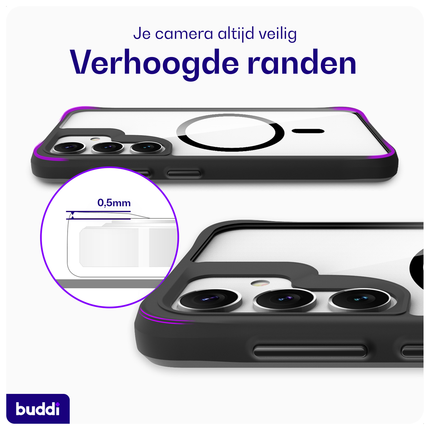 Buddi Hybrid Samsung Galaxy S25 / S24 Hoesje MagSafe Transparant Zwart afbeelding 5
