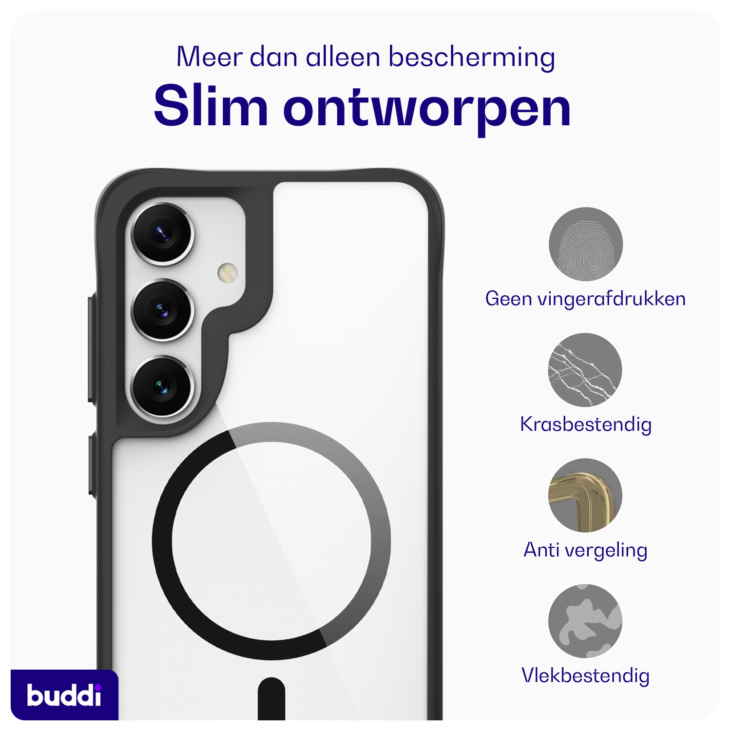 Buddi Hybrid Samsung Galaxy S25 / S24 Hoesje MagSafe Transparant Zwart afbeelding 6