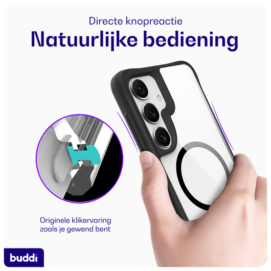 Buddi Hybrid Samsung Galaxy S25 / S24 Hoesje MagSafe Transparant Zwart afbeelding 4