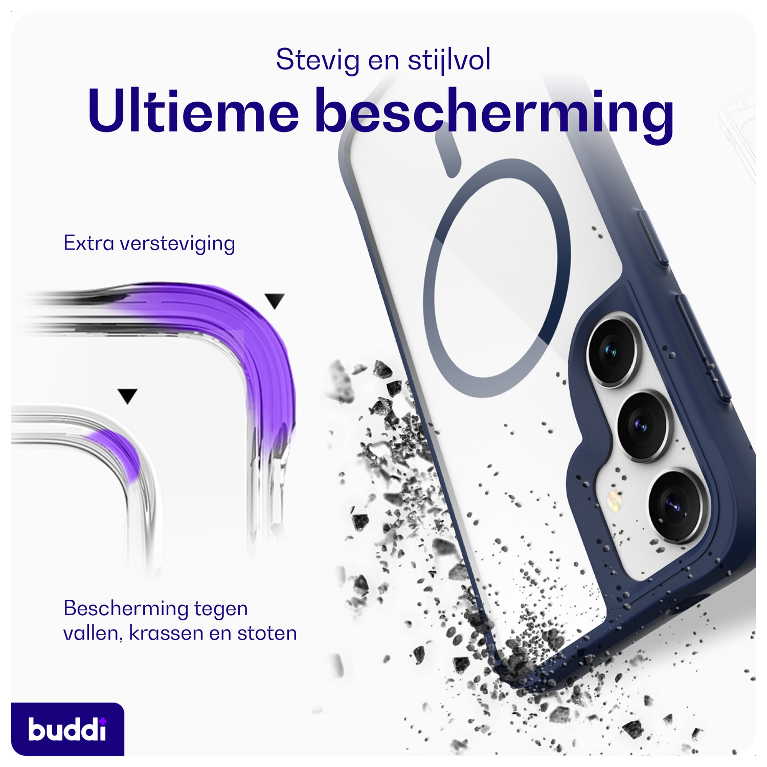Buddi Hybrid Samsung Galaxy S25 / S24 Hoesje MagSafe Transparant Blauw afbeelding 2
