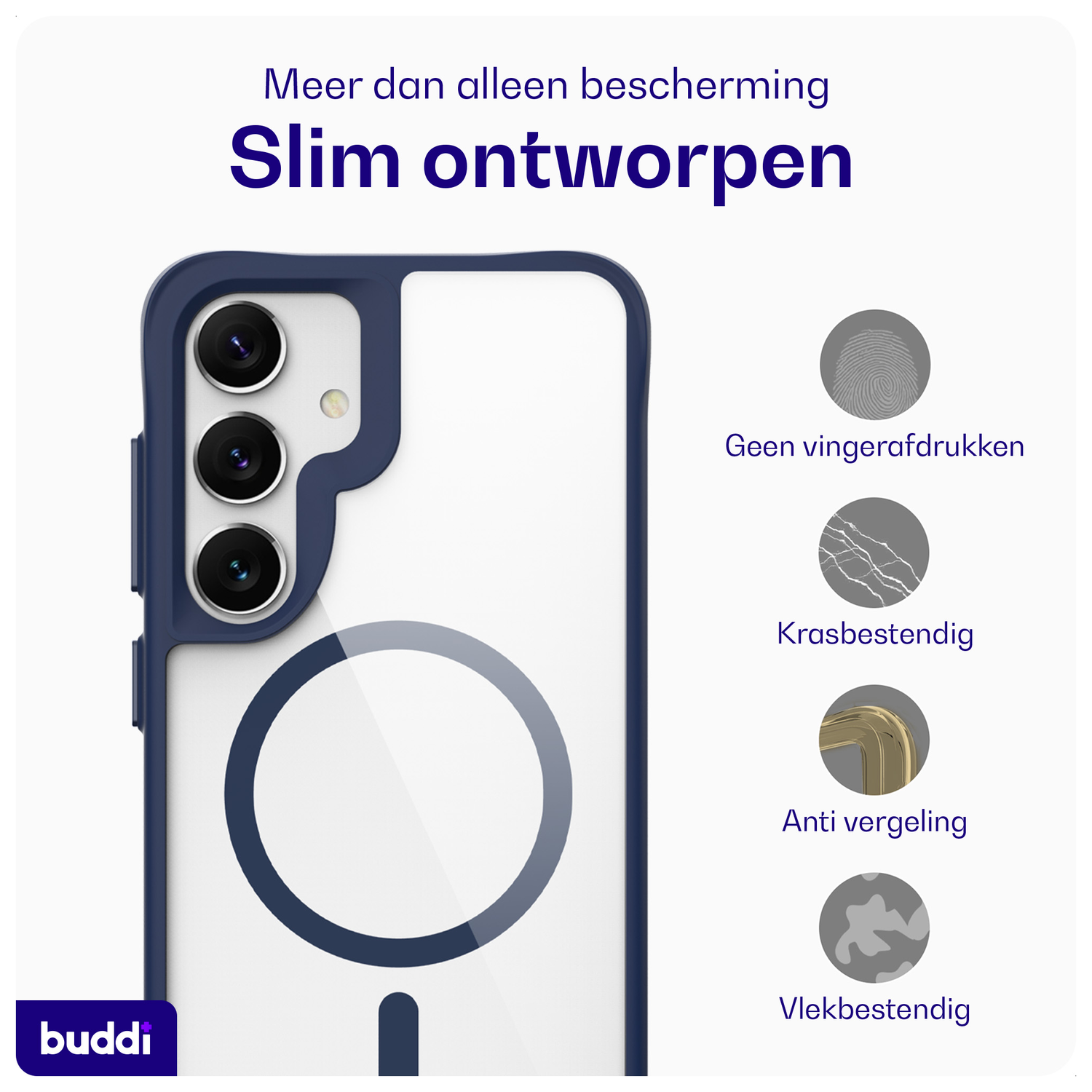 Buddi Hybrid Samsung Galaxy S25 / S24 Hoesje MagSafe Transparant Blauw afbeelding 6
