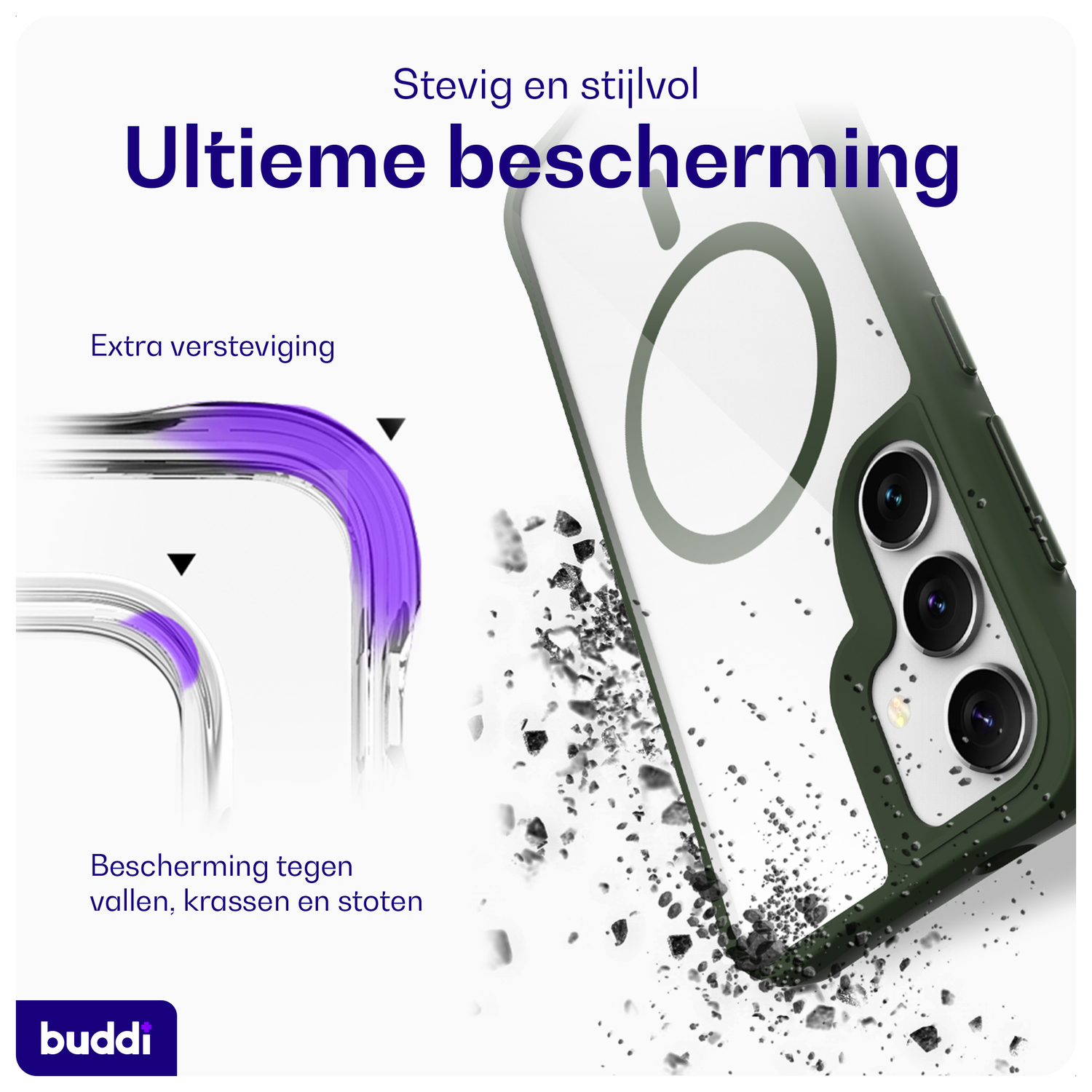 Buddi Hybrid Samsung Galaxy S25 / S24 Hoesje MagSafe Transparant Groen afbeelding 2