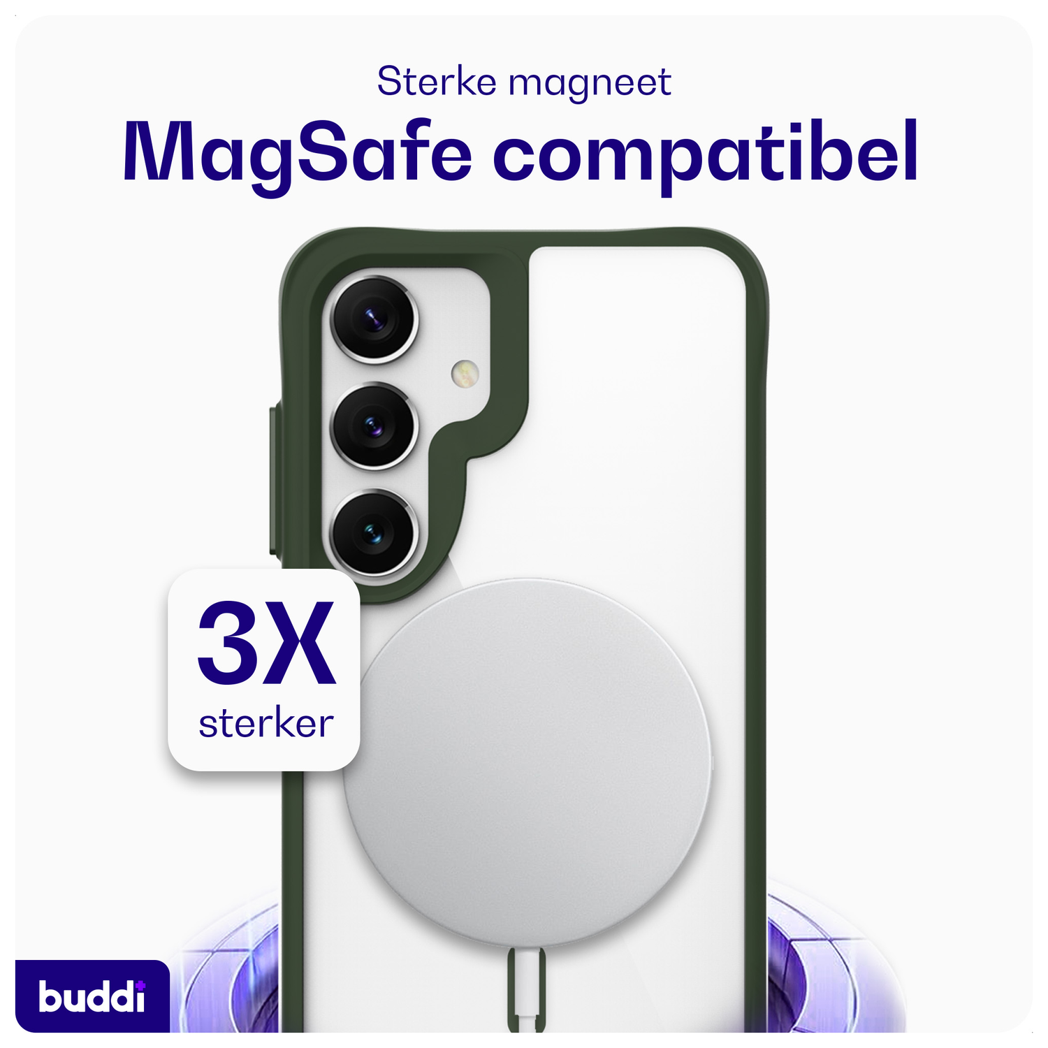 Buddi Hybrid Samsung Galaxy S25 / S24 Hoesje MagSafe Transparant Groen afbeelding 3