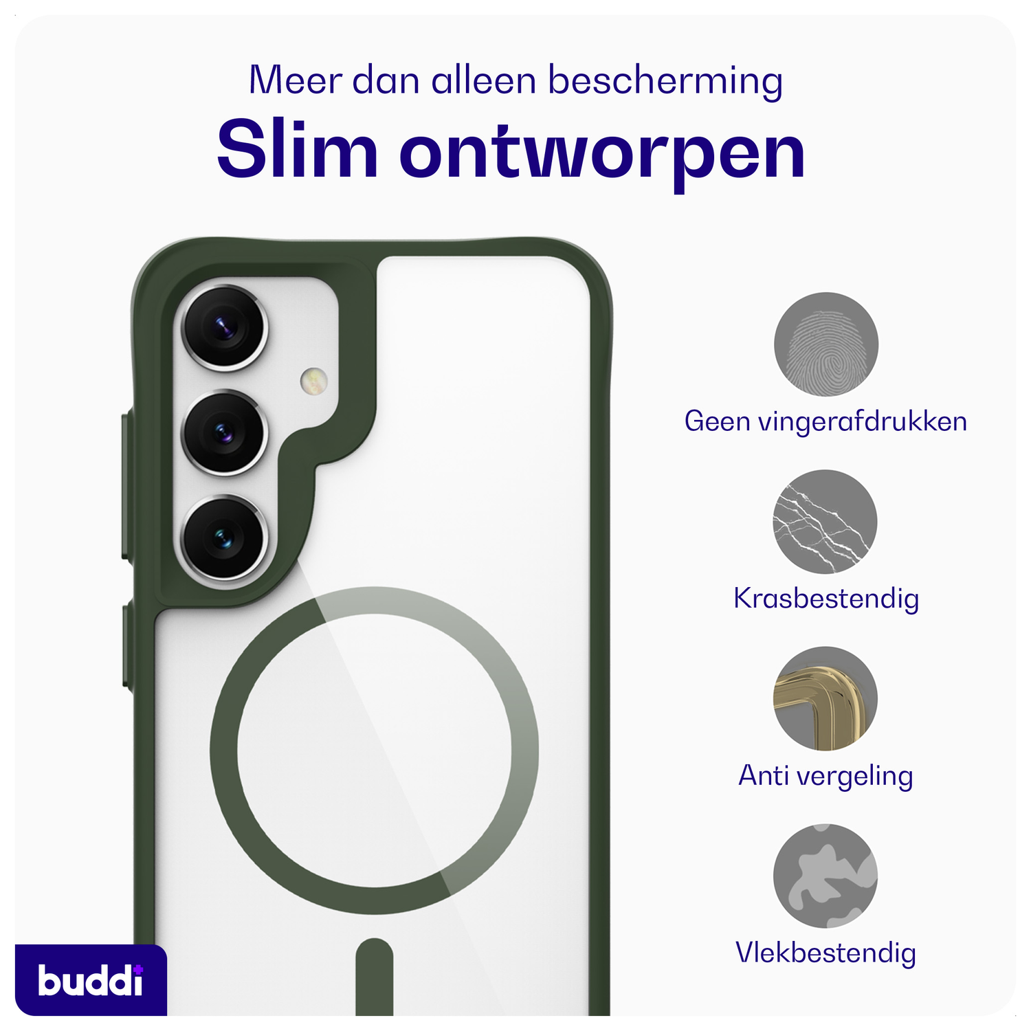 Buddi Hybrid Samsung Galaxy S25 / S24 Hoesje MagSafe Transparant Groen afbeelding 6
