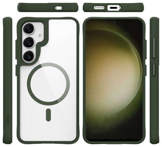 Buddi Hybrid Samsung Galaxy S25 / S24 Hoesje MagSafe Transparant Groen afbeelding 9