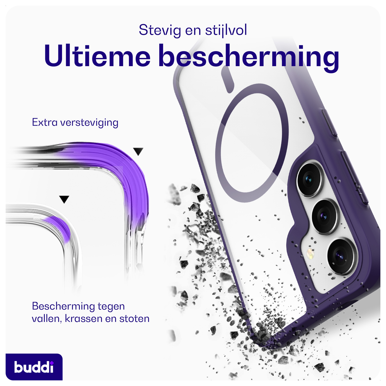 Buddi Hybrid Samsung Galaxy S25 / S24 Hoesje MagSafe Transparant Paars afbeelding 2