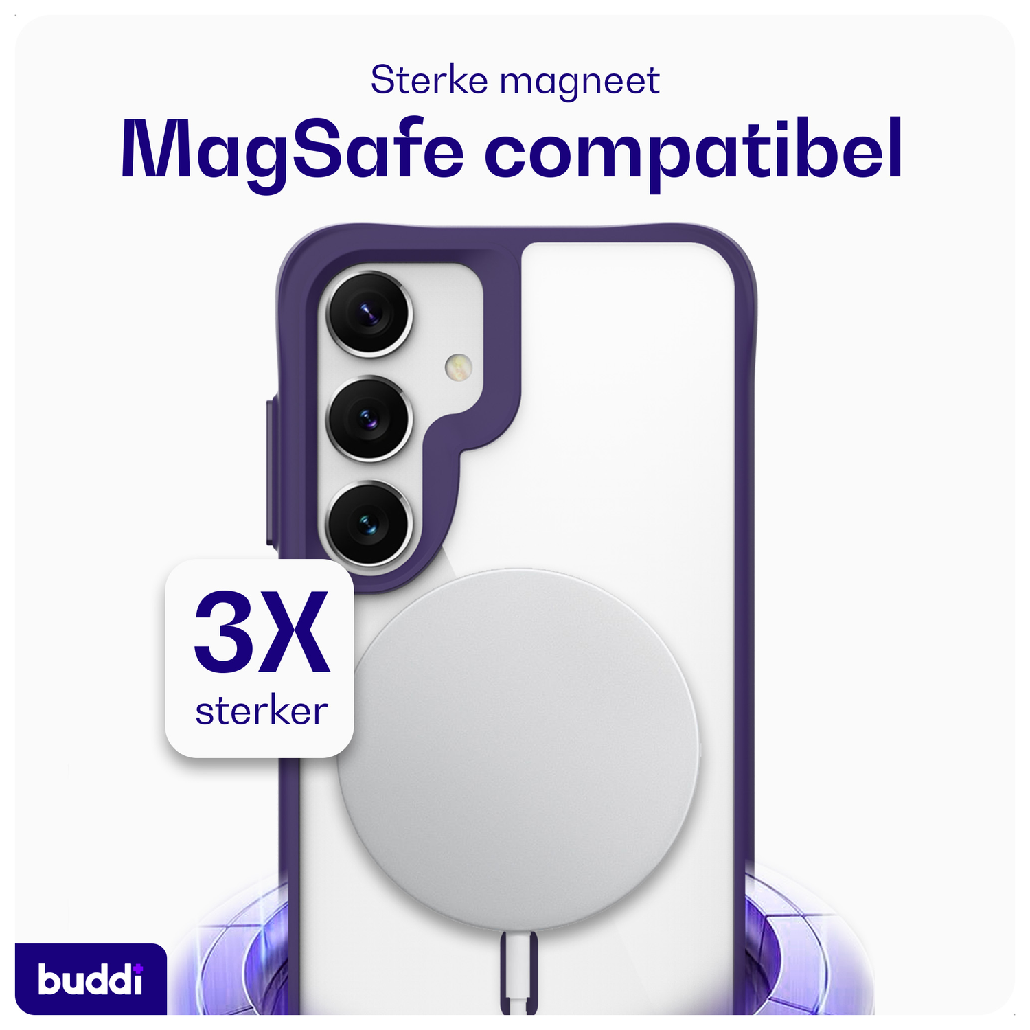 Buddi Hybrid Samsung Galaxy S25 / S24 Hoesje MagSafe Transparant Paars afbeelding 3