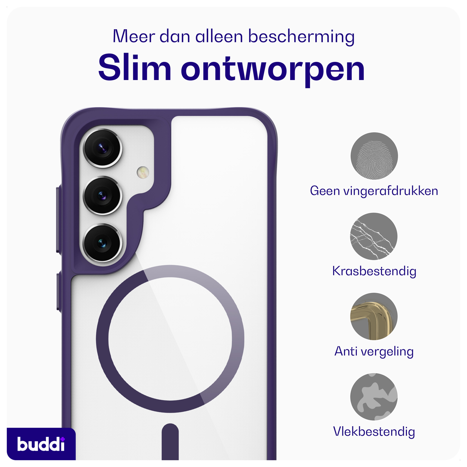 Buddi Hybrid Samsung Galaxy S25 / S24 Hoesje MagSafe Transparant Paars afbeelding 6