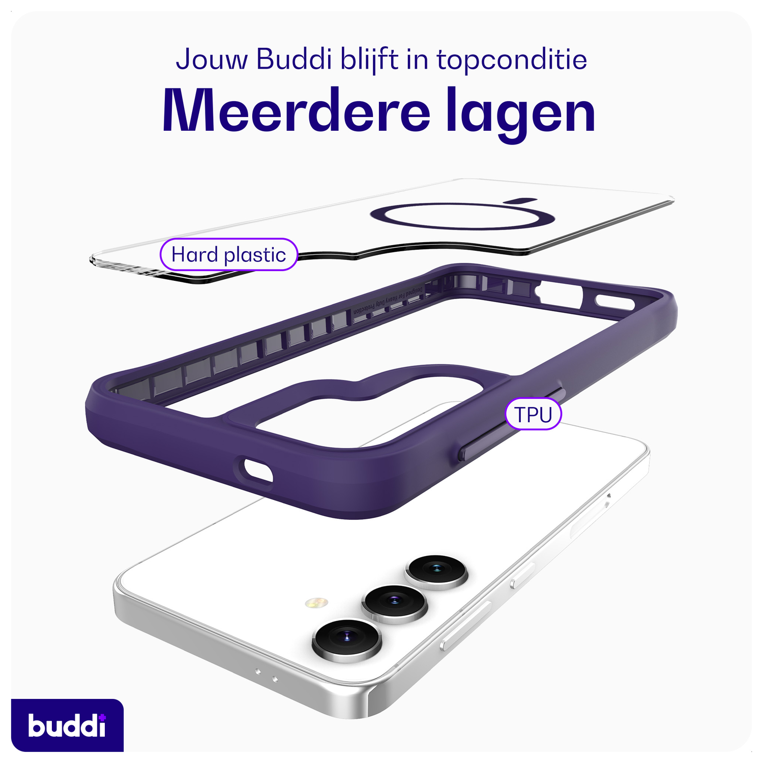 Buddi Hybrid Samsung Galaxy S25 / S24 Hoesje MagSafe Transparant Paars afbeelding 7
