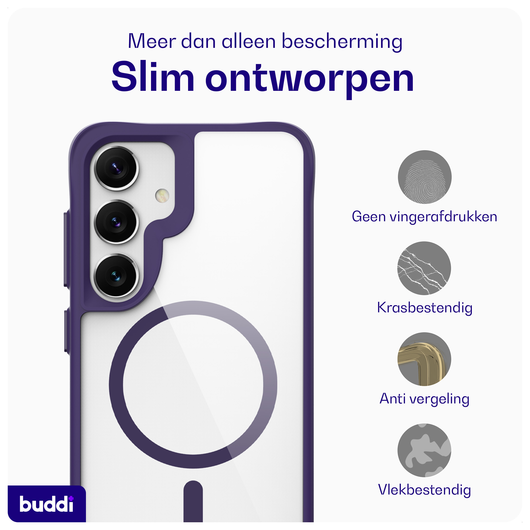 Buddi Hybrid Samsung Galaxy S25 / S24 Hoesje MagSafe Transparant Paars afbeelding 6