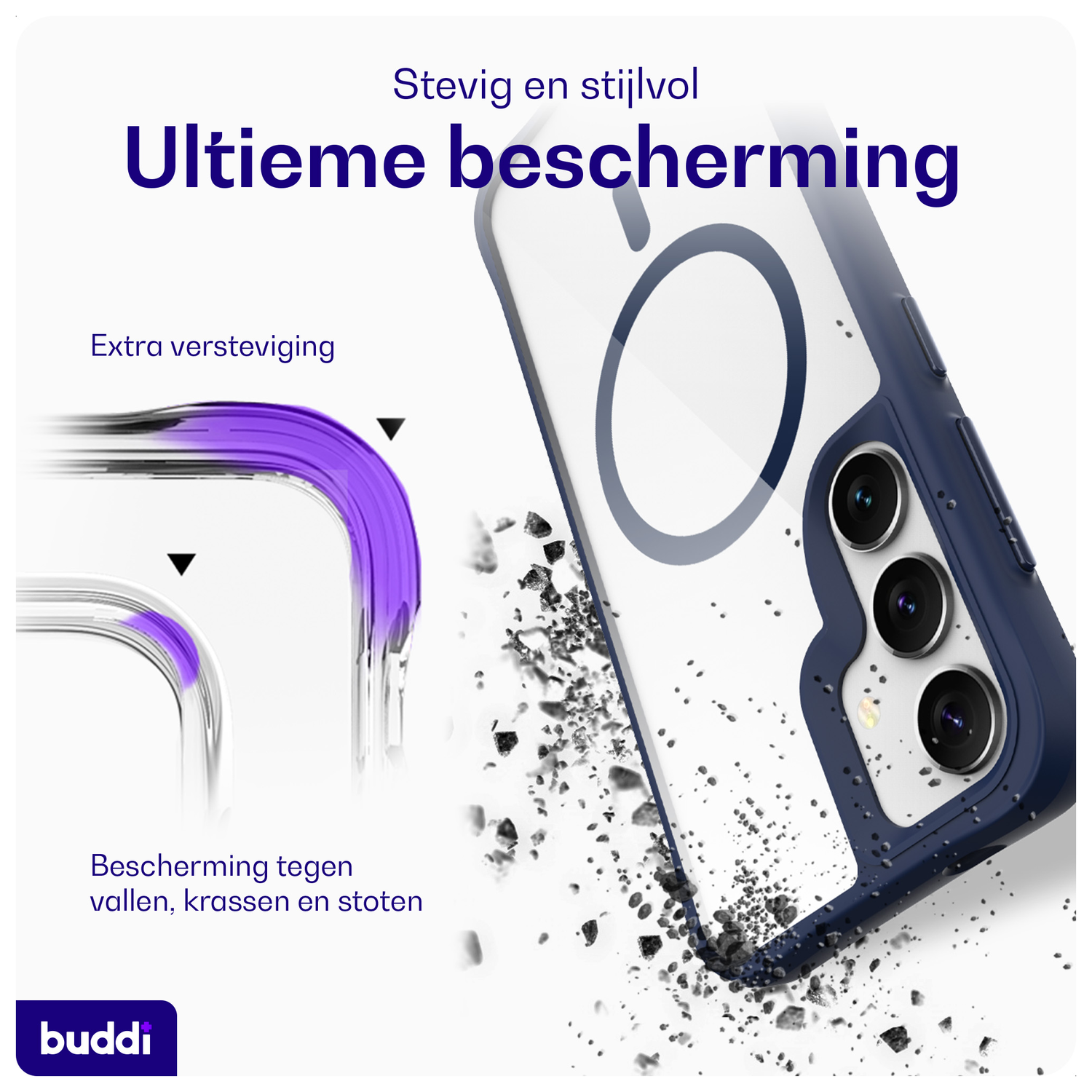 Buddi Hybrid Samsung Galaxy S25 Plus / S24 Plus Hoesje MagSafe Transparant Blauw afbeelding 2