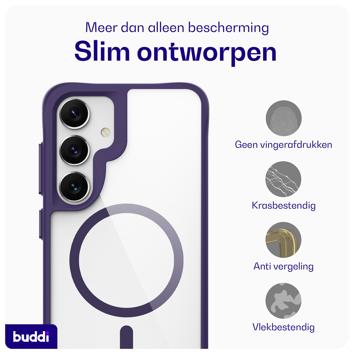 Buddi Hybrid Samsung Galaxy S25 Plus / S24 Plus Hoesje MagSafe Transparant Paars afbeelding 6