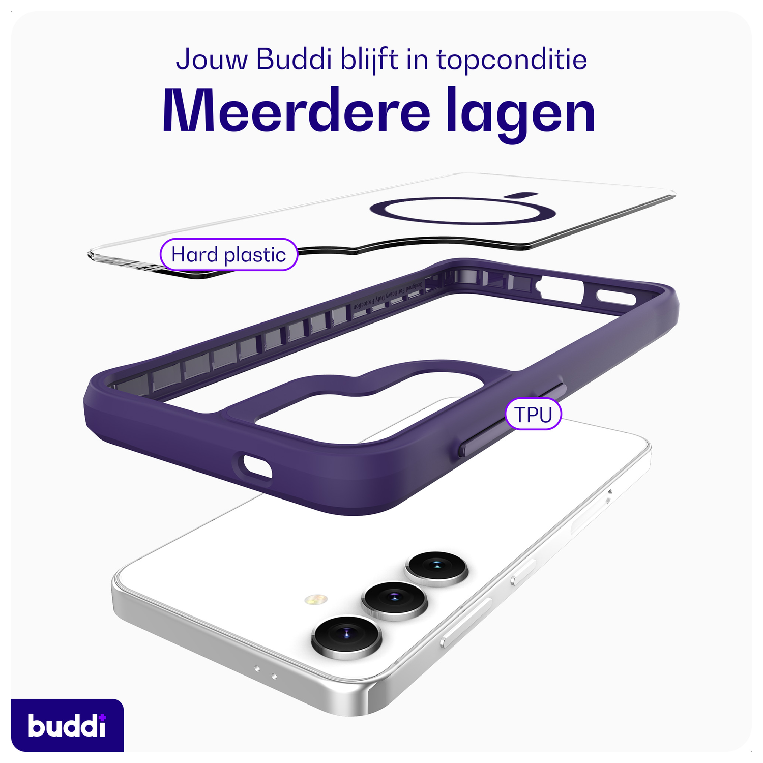 Buddi Hybrid Samsung Galaxy S25 Plus / S24 Plus Hoesje MagSafe Transparant Paars afbeelding 7