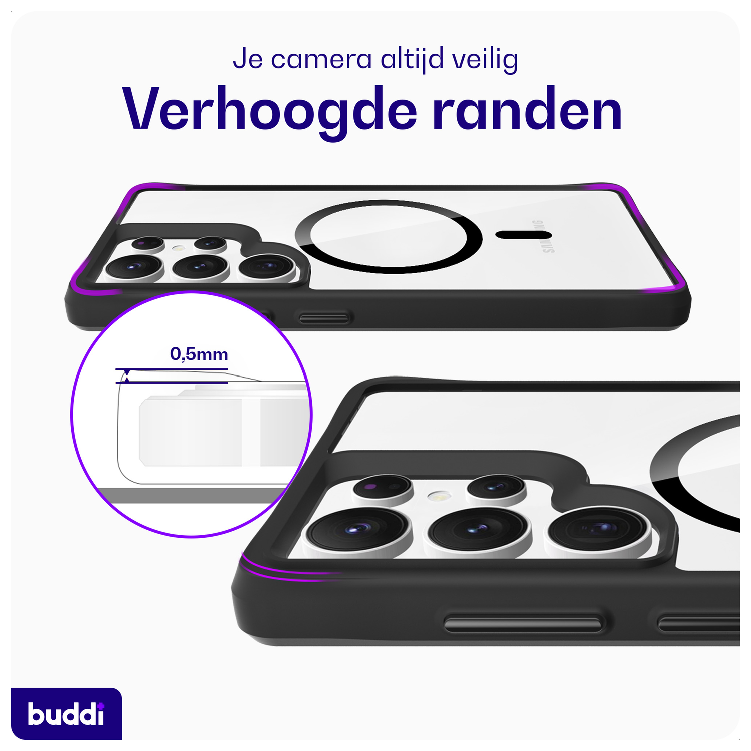Buddi Hybrid Samsung Galaxy S25 Ultra Hoesje MagSafe Transparant Zwart afbeelding 5
