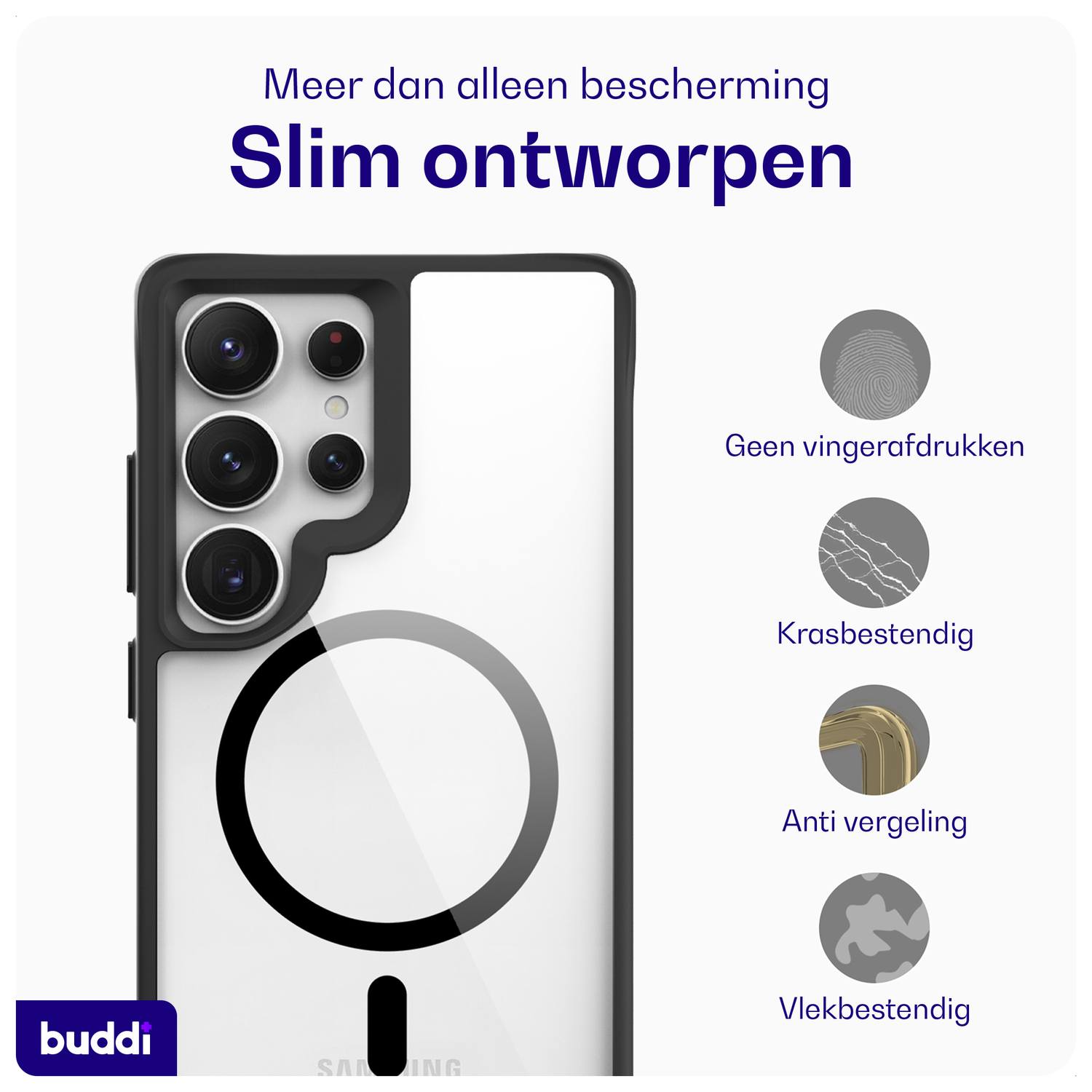 Buddi Hybrid Samsung Galaxy S25 Ultra Hoesje MagSafe Transparant Zwart afbeelding 6