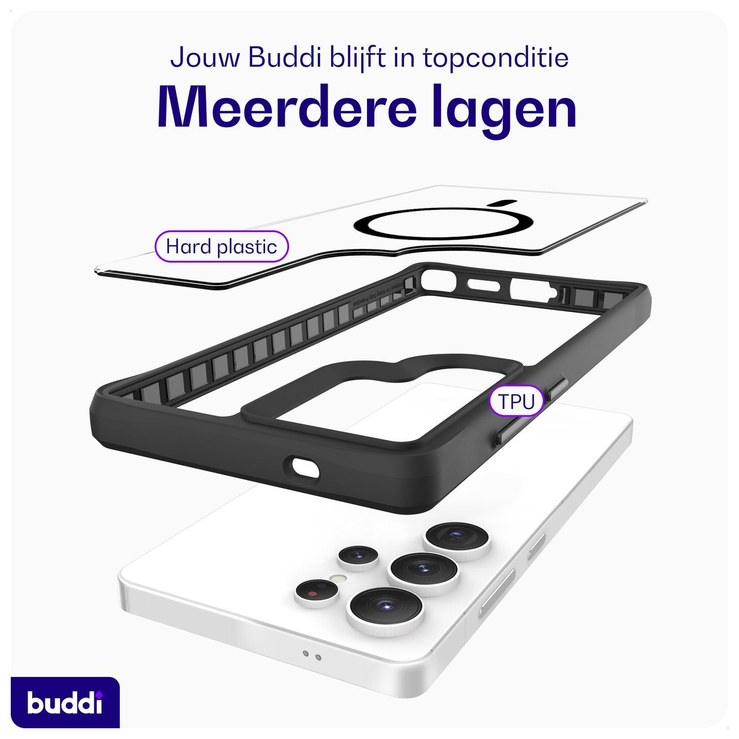 Buddi Hybrid Samsung Galaxy S25 Ultra Hoesje MagSafe Transparant Zwart afbeelding 7