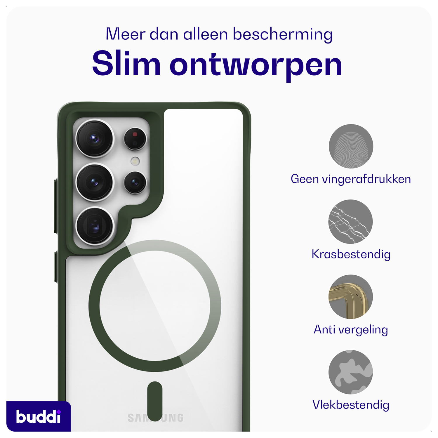 Buddi Hybrid Samsung Galaxy S25 Ultra Hoesje MagSafe Transparant Groen afbeelding 6