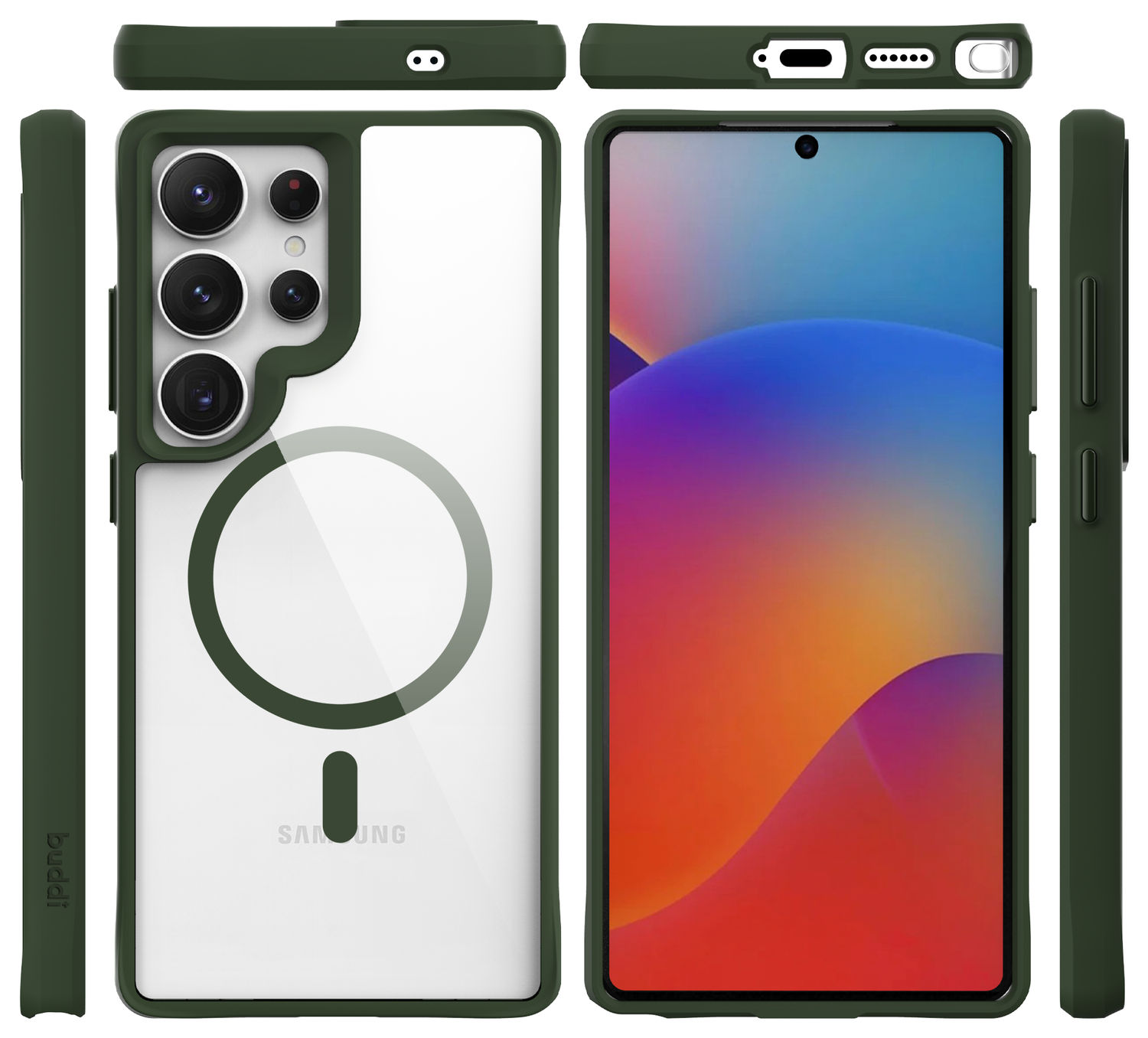 Buddi Hybrid Samsung Galaxy S25 Ultra Hoesje MagSafe Transparant Groen afbeelding 9