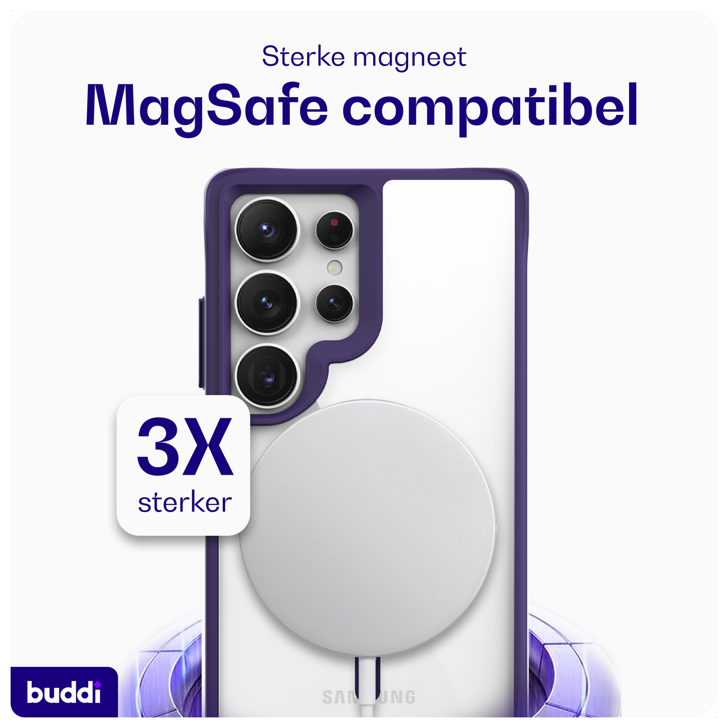 Buddi Hybrid Samsung Galaxy S25 Ultra Hoesje MagSafe Transparant Paars afbeelding 3