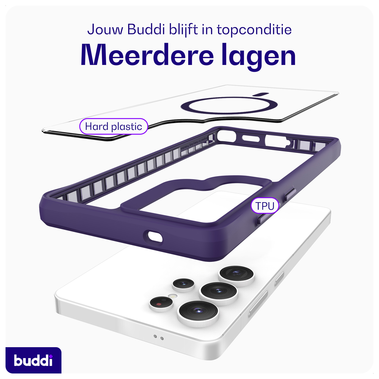 Buddi Hybrid Samsung Galaxy S25 Ultra Hoesje MagSafe Transparant Paars afbeelding 7