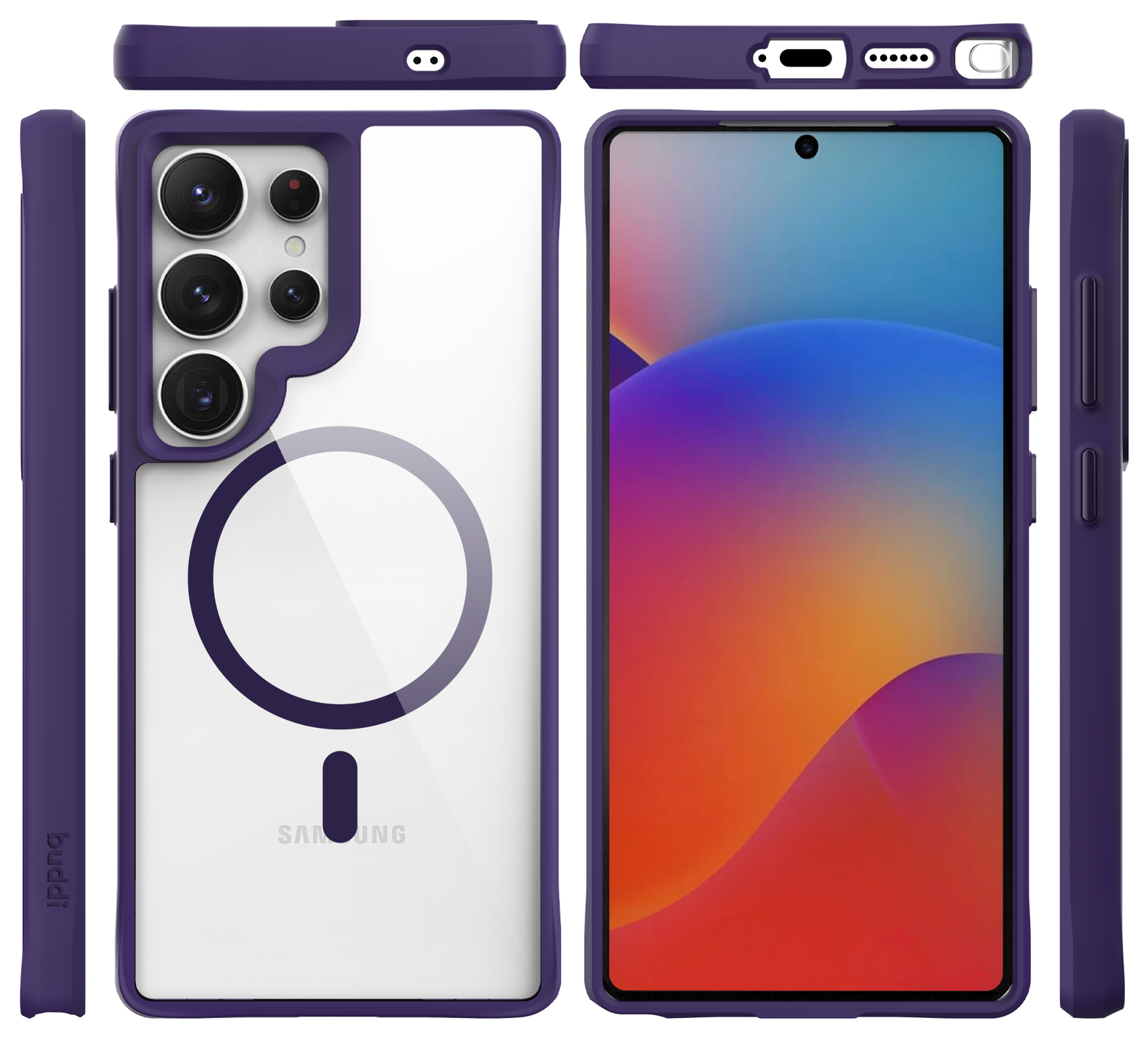 Buddi Hybrid Samsung Galaxy S25 Ultra Hoesje MagSafe Transparant Paars afbeelding 9