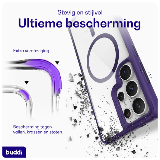 Buddi Hybrid Samsung Galaxy S25 Ultra Hoesje MagSafe Transparant Paars afbeelding 2
