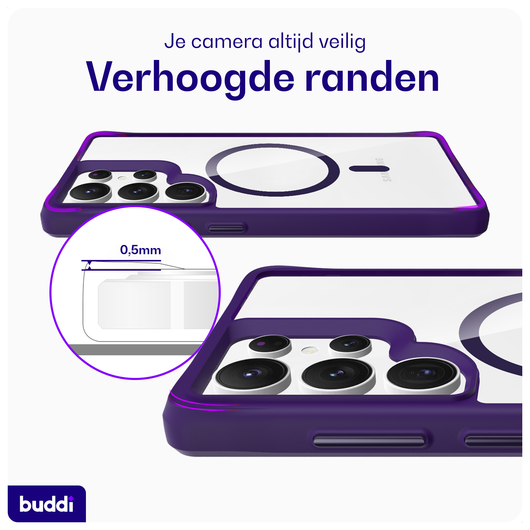 Buddi Hybrid Samsung Galaxy S25 Ultra Hoesje MagSafe Transparant Paars afbeelding 5