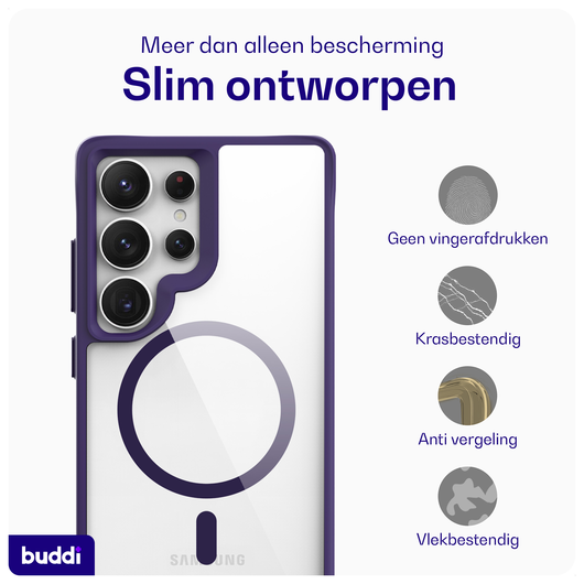 Buddi Hybrid Samsung Galaxy S25 Ultra Hoesje MagSafe Transparant Paars afbeelding 6