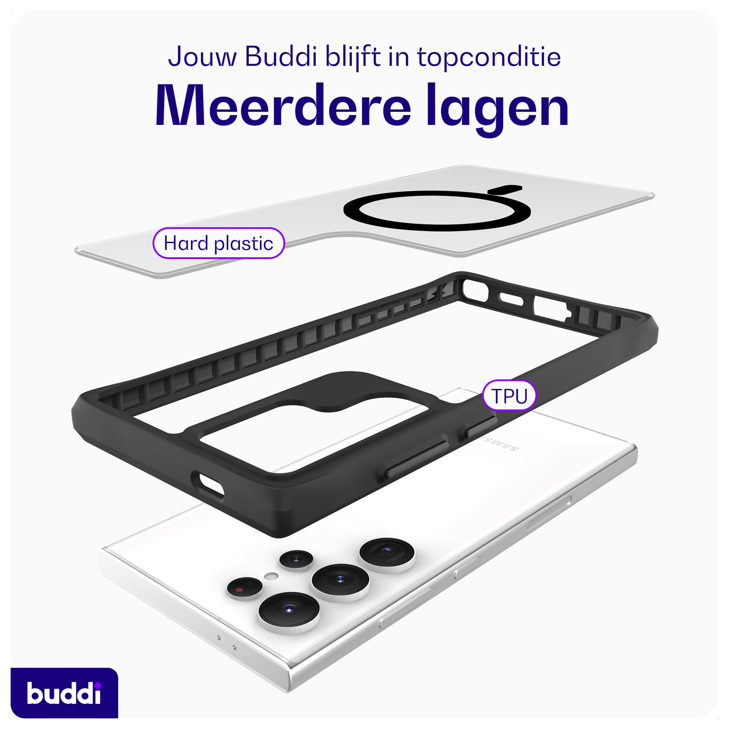 Buddi Hybrid Samsung Galaxy S24 Ultra Hoesje MagSafe Matte Zwart afbeelding 7