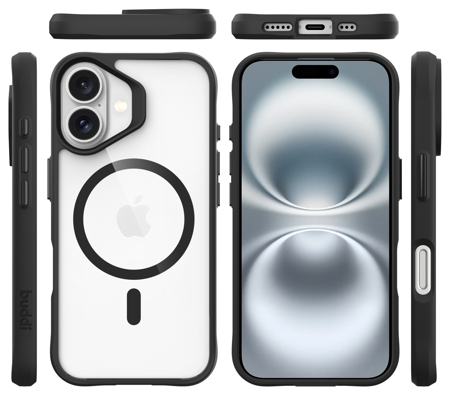 Buddi Hybrid Apple iPhone 16 Hoesje MagSafe Back Cover Transparant Zwart afbeelding 9