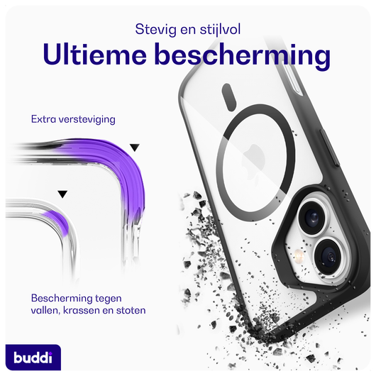 Buddi Hybrid Apple iPhone 16 Hoesje MagSafe Back Cover Transparant Zwart afbeelding 2