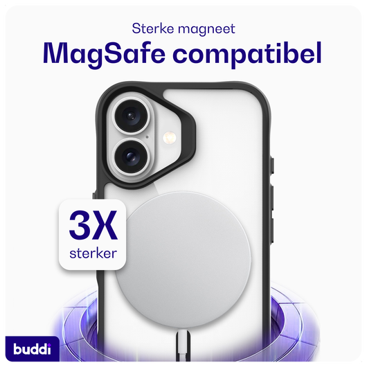 Buddi Hybrid Apple iPhone 16 Hoesje MagSafe Back Cover Transparant Zwart afbeelding 3