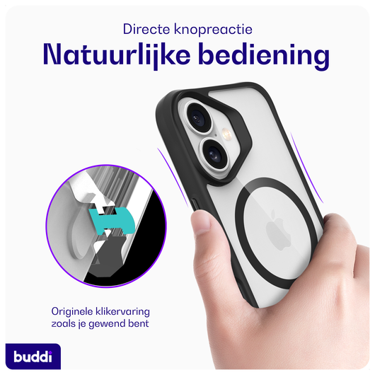 Buddi Hybrid Apple iPhone 16 Hoesje MagSafe Back Cover Transparant Zwart afbeelding 4