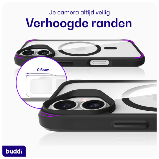 Buddi Hybrid Apple iPhone 16 Hoesje MagSafe Back Cover Transparant Zwart afbeelding 5