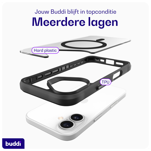 Buddi Hybrid Apple iPhone 16 Hoesje MagSafe Back Cover Transparant Zwart afbeelding 7