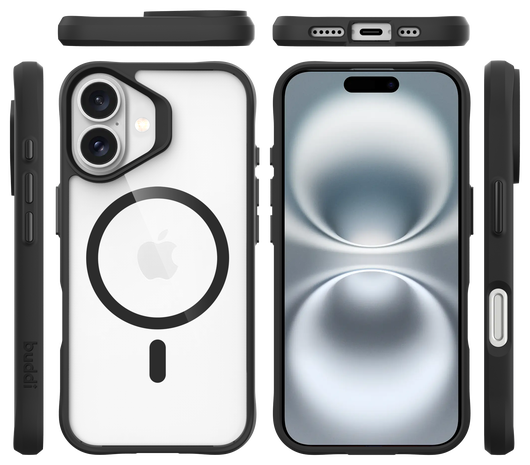 Buddi Hybrid Apple iPhone 16 Hoesje MagSafe Back Cover Transparant Zwart afbeelding 9