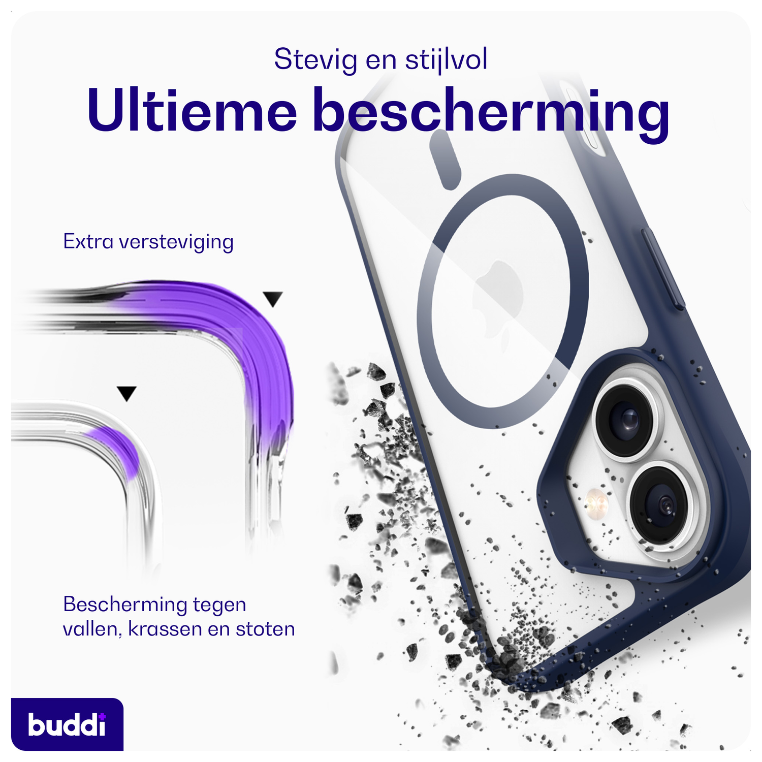 Buddi Hybrid Apple iPhone 16 Hoesje MagSafe Back Cover Transparant Blauw afbeelding 2