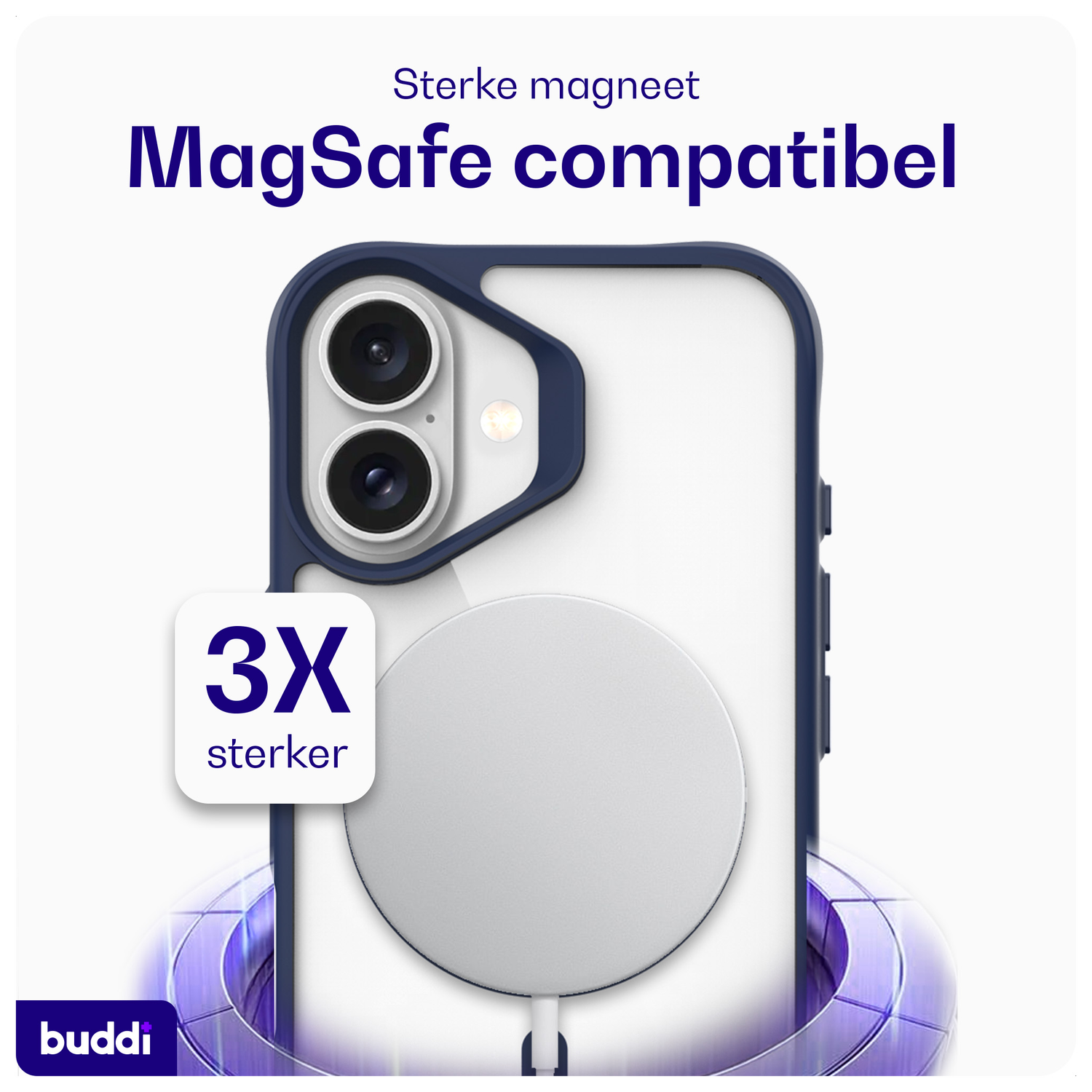 Buddi Hybrid Apple iPhone 16 Hoesje MagSafe Back Cover Transparant Blauw afbeelding 3