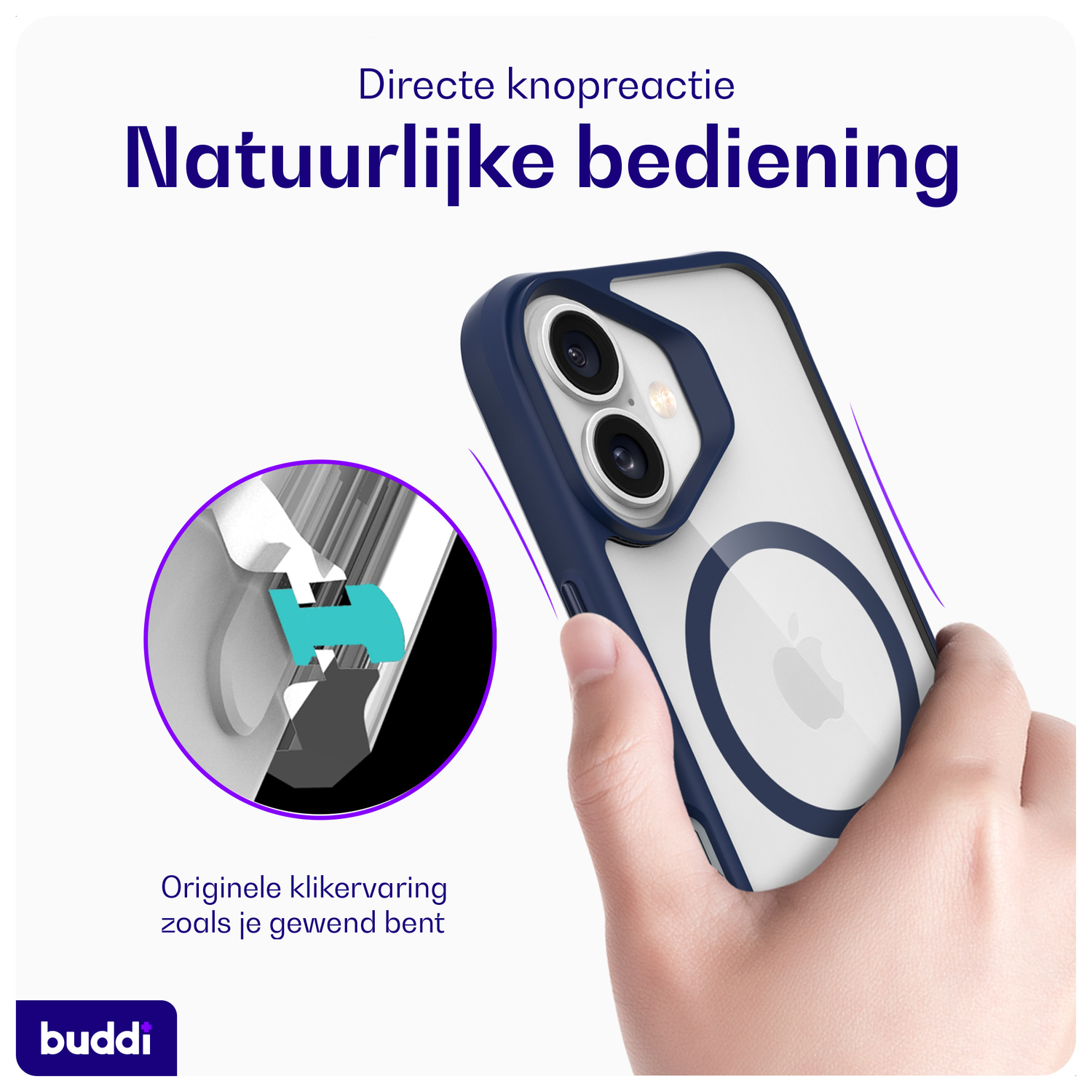 Buddi Hybrid Apple iPhone 16 Hoesje MagSafe Back Cover Transparant Blauw afbeelding 4