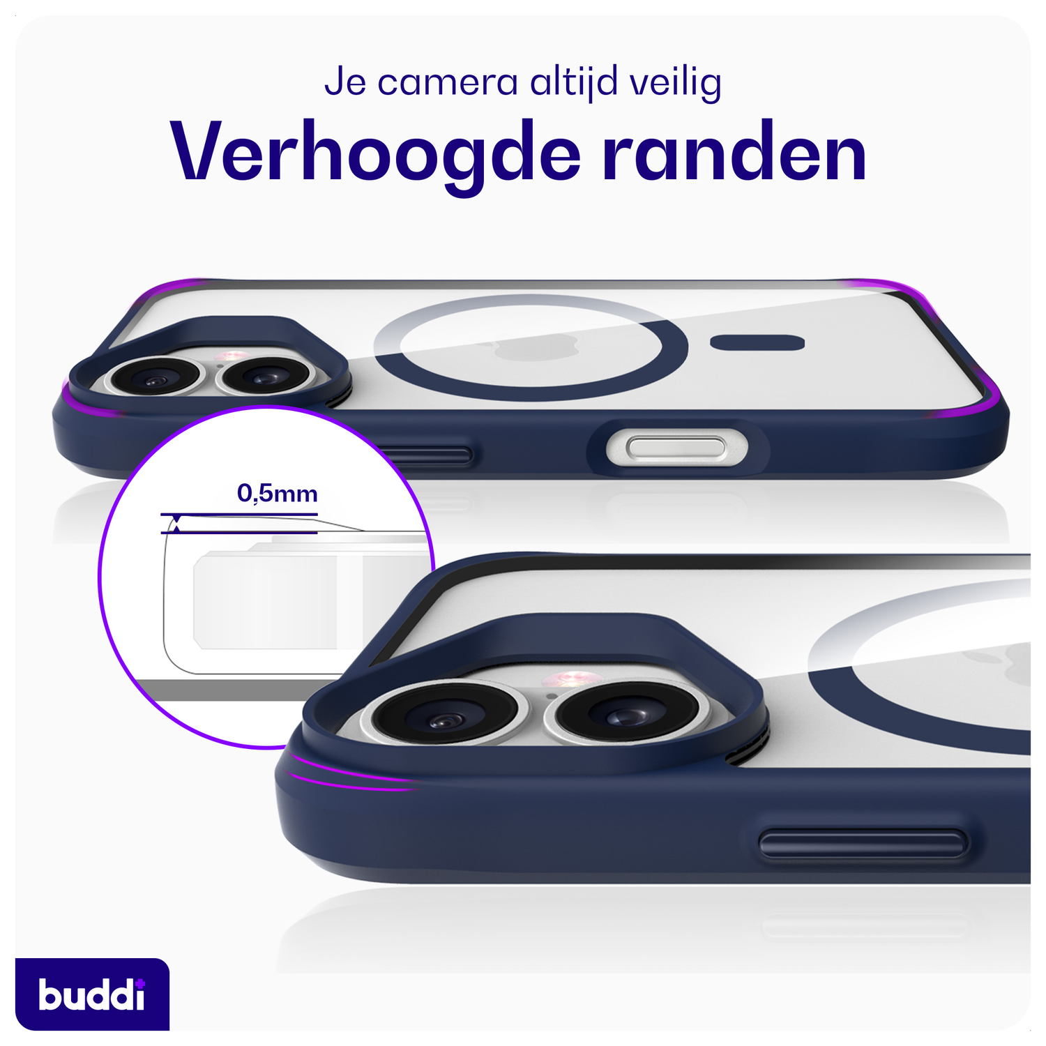 Buddi Hybrid Apple iPhone 16 Hoesje MagSafe Back Cover Transparant Blauw afbeelding 5